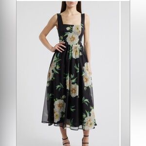 Lulu's Black Floral Midi Dress XS